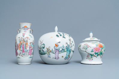 Six various Chinese famille rose and qianjiang cai vases, 19/20th C.