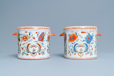 A pair of Chinese famille rose 'Pompadour' coolers, Qianlong