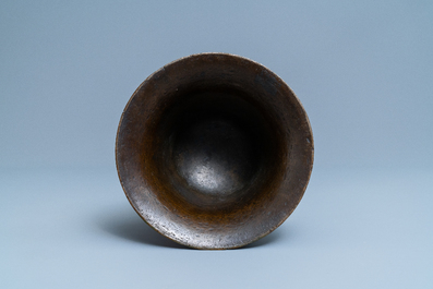 A large Flemish bronze mortar dated 1604 and inscribed Lille