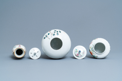 Six various Chinese famille rose and qianjiang cai vases, 19/20th C.