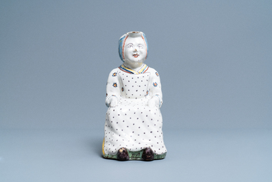 A polychrome Lille faience 'Jacqueline' jug, France, 2nd half 18th C.