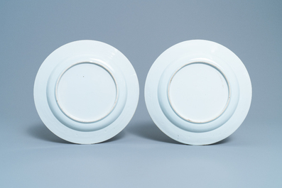 Two Chinese blue and white crowned medallion chargers, Kangxi