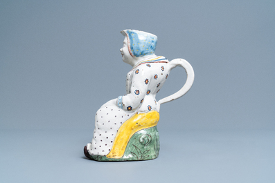 A polychrome Lille faience 'Jacqueline' jug, France, 2nd half 18th C.