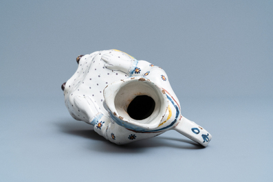 A polychrome Lille faience 'Jacqueline' jug, France, 2nd half 18th C.