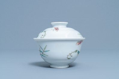 A Chinese famille rose 'balsam pear' bowl and cover, Jiaqing mark, Republic