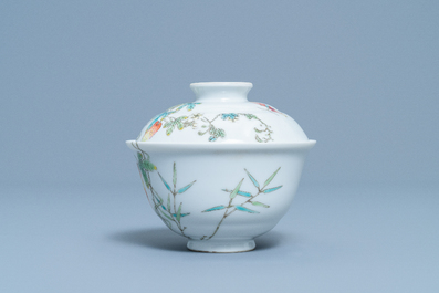 A Chinese famille rose 'balsam pear' bowl and cover, Jiaqing mark, Republic