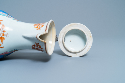 A Chinese French market famille rose ewer and cover with the arms of de Faverolles, Qianlong