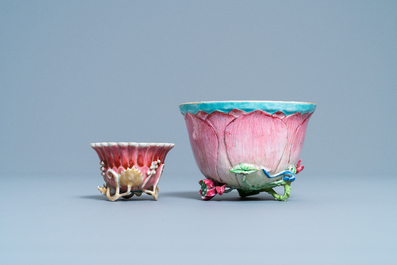 A Chinese famille rose cup and saucer and a 'magnolia' cup, Yongzheng