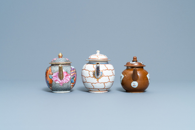 Three various Chinese porcelain teapots and covers, Qianlong
