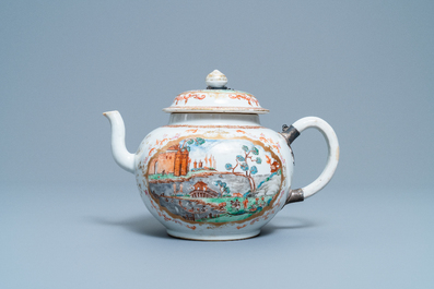 A large Chinese famille rose Meissen-style teapot and cover, Qianlong