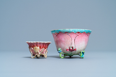 A Chinese famille rose cup and saucer and a 'magnolia' cup, Yongzheng