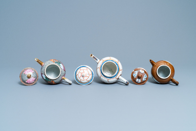 Three various Chinese porcelain teapots and covers, Qianlong