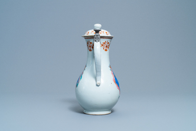 A Chinese French market famille rose ewer and cover with the arms of de Faverolles, Qianlong