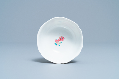A Chinese famille rose 'rooster' cup and saucer, Yongzheng