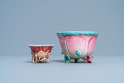A Chinese famille rose cup and saucer and a 'magnolia' cup, Yongzheng