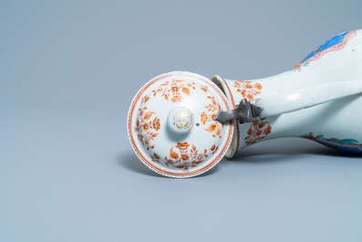 A Chinese French market famille rose ewer and cover with the arms of de Faverolles, Qianlong