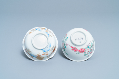 A Chinese gilt-decorated cup and saucer and a floral famille rose cup, Yongzheng