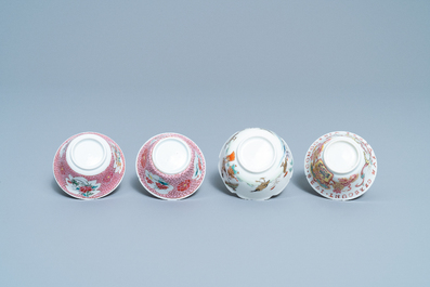 Een Chinese famille rose VOC-kop, een Pronk-kop en twee koppen en schotels, Yongzheng/Qianlong