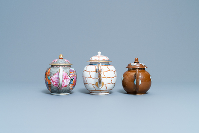 Three various Chinese porcelain teapots and covers, Qianlong