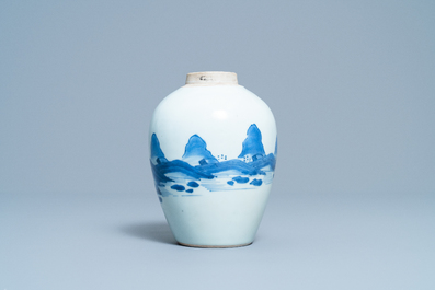 A Chinese blue and white 'landscape' jar, Transitional period