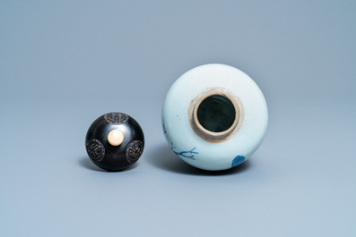 A Chinese blue and white 'landscape' jar, Transitional period