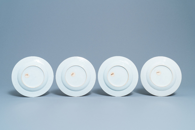Huit assiettes en porcelaine de Chine famille rose, Qianlong