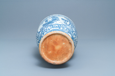A large Chinese blue and white vase with figurative medallions, 20th C.
