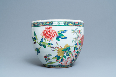 A Chinese famille rose fish jardini&egrave;re with birds among blossoming branches, 19th C.