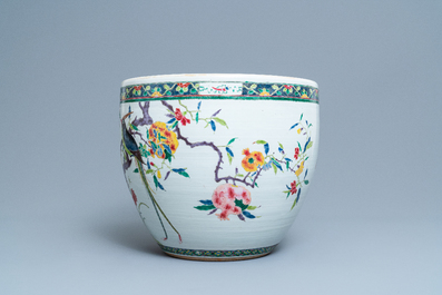 A Chinese famille rose fish jardini&egrave;re with birds among blossoming branches, 19th C.