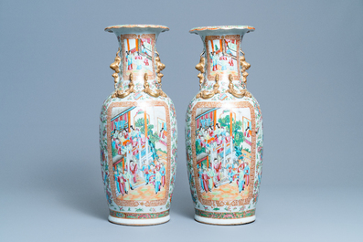 A pair of Chinese Canton famille rose vases, 19th C.
