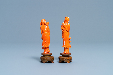 Deux figures d'immortels en corail rouge, Chine, 19/20&egrave;me