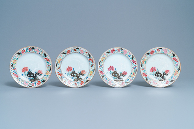 Thirteen Chinese famille rose bianco sopra bianco plates, Qianlong