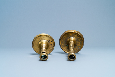 Two Flemish or Dutch knotted bronze candlesticks, 16th C.