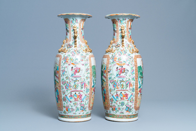 A pair of Chinese Canton famille rose vases, 19th C.