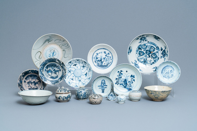 A varied collection of Chinese blue and white wares, Ming and later