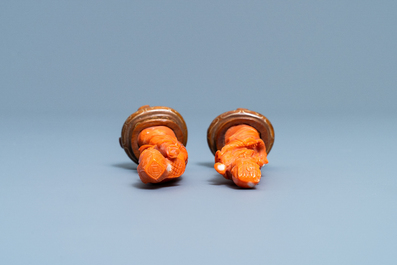 Deux figures d'immortels en corail rouge, Chine, 19/20&egrave;me