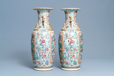 A pair of Chinese Canton famille rose vases, 19th C.
