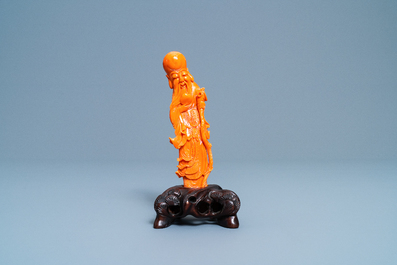 Une figure de Shou Lao en corail rouge, Chine, 19/20&egrave;me