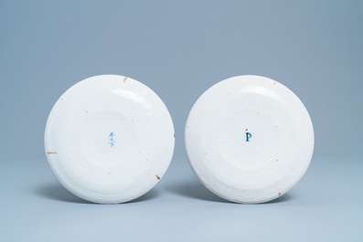 Two Dutch Delft blue and white text plates for the French market, 18th C.