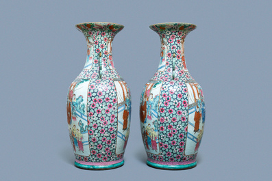 Une paire de grands vases en porcelaine de Chine famille rose, 19&egrave;me