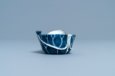 A Chinese blue, white and copper red 'crab in lotus' water dropper, Kangxi
