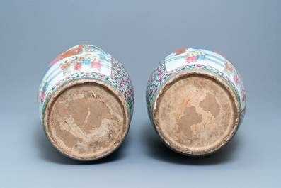 Une paire de grands vases en porcelaine de Chine famille rose, 19&egrave;me