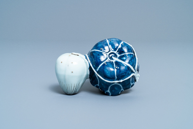 A Chinese blue, white and copper red 'crab in lotus' water dropper, Kangxi