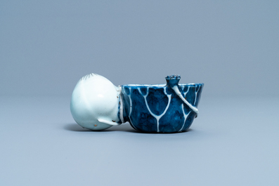 A Chinese blue, white and copper red 'crab in lotus' water dropper, Kangxi