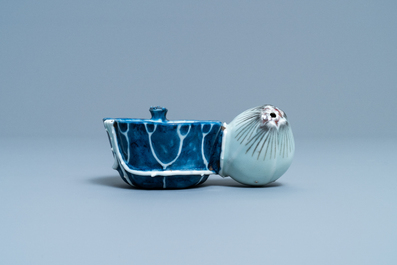 A Chinese blue, white and copper red 'crab in lotus' water dropper, Kangxi