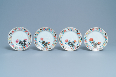 Thirteen Chinese famille rose bianco sopra bianco plates, Qianlong