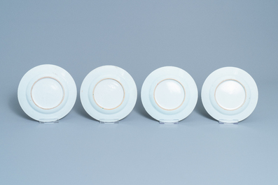 Thirteen Chinese famille rose bianco sopra bianco plates, Qianlong