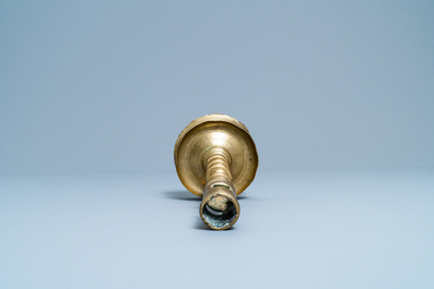 A Flemish or Dutch knotted bronze candlestick, 15th C.