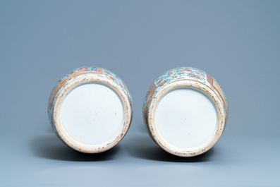 A pair of Chinese Canton famille rose vases, 19th C.