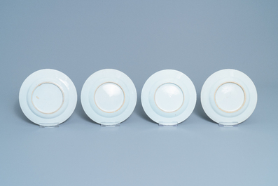 Thirteen Chinese famille rose bianco sopra bianco plates, Qianlong
